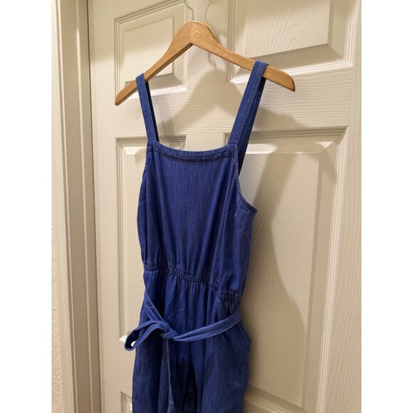 Old Navy Womens Denim Sleeveless Jumpsuit With Adjustable Straps & Waist Tie - Picture 4 of 9